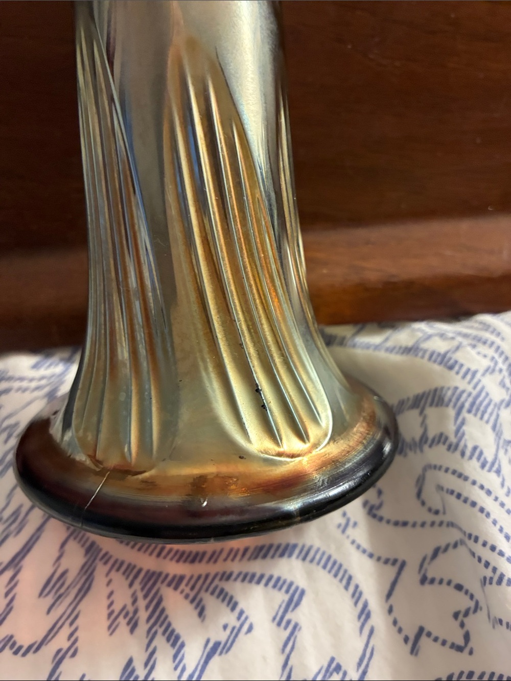 Fenton Iridescent Carnival Glass Vase in Gold, Blue, Purple - Picture 3 of 3